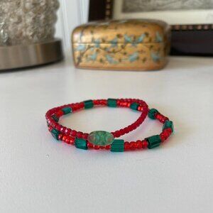 Pair of Czech Glass Christmas Bracelets